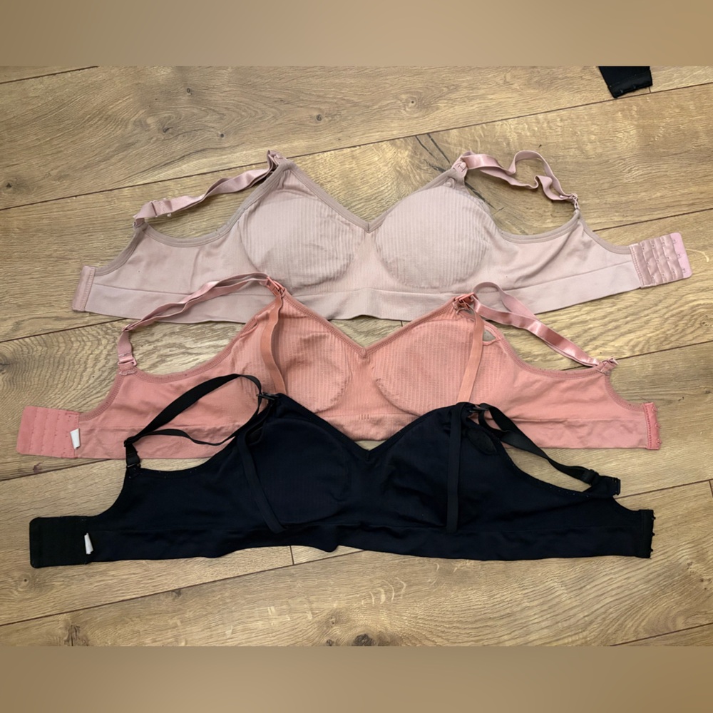 3 Nursing bras - most comfy ever, black/blush/pink, removable pads